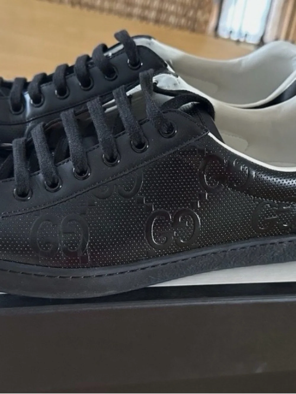 Gucci Black Men's Embossed Leather Sneakers